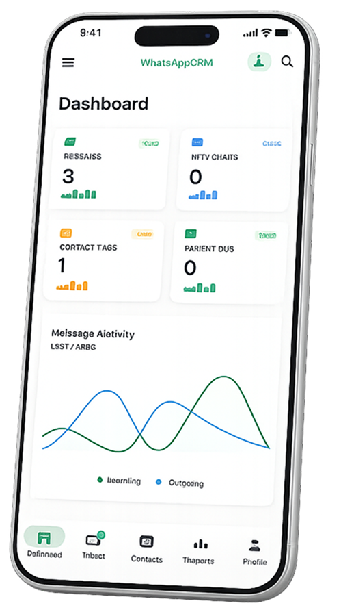 WhatsAppCRM dashboard on iPhone
